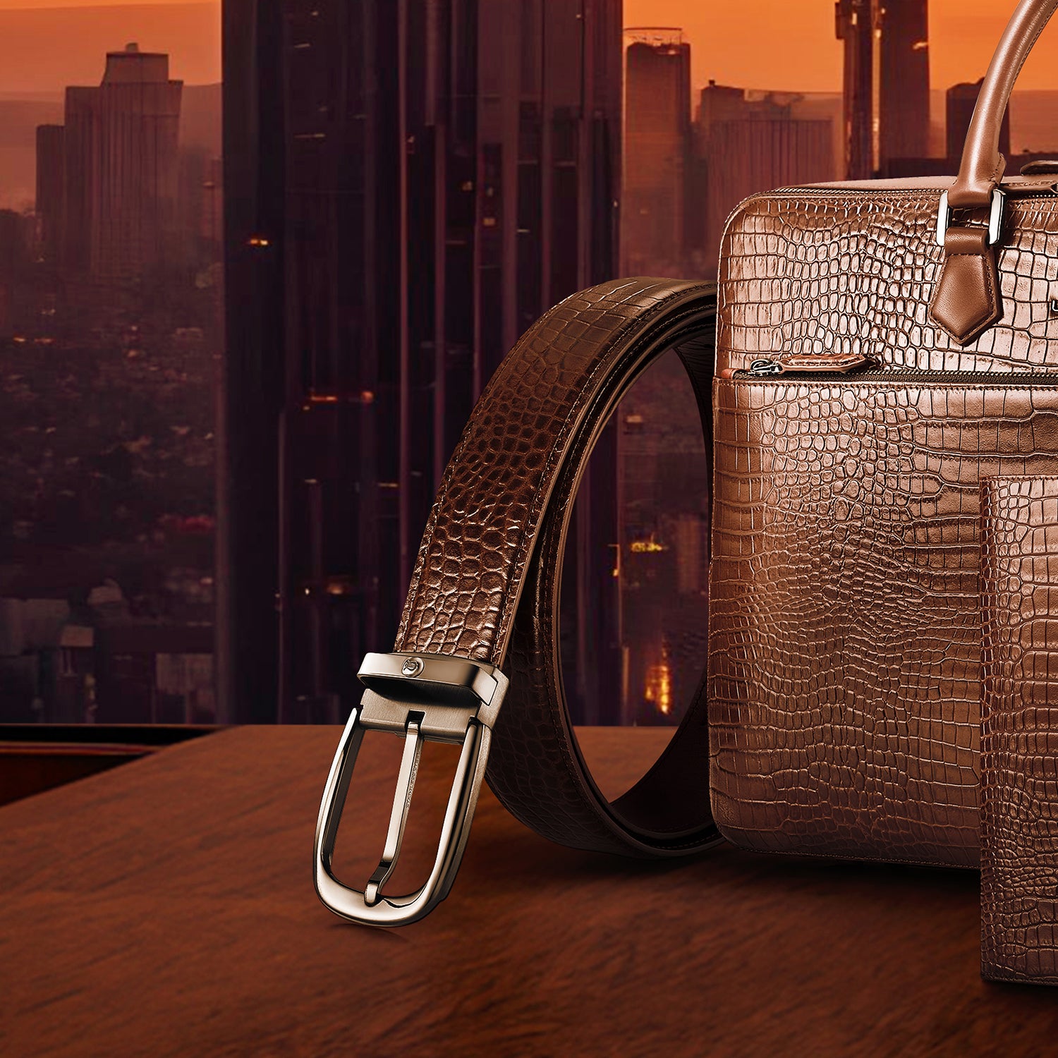 Mandeville Croc-Textured Belt