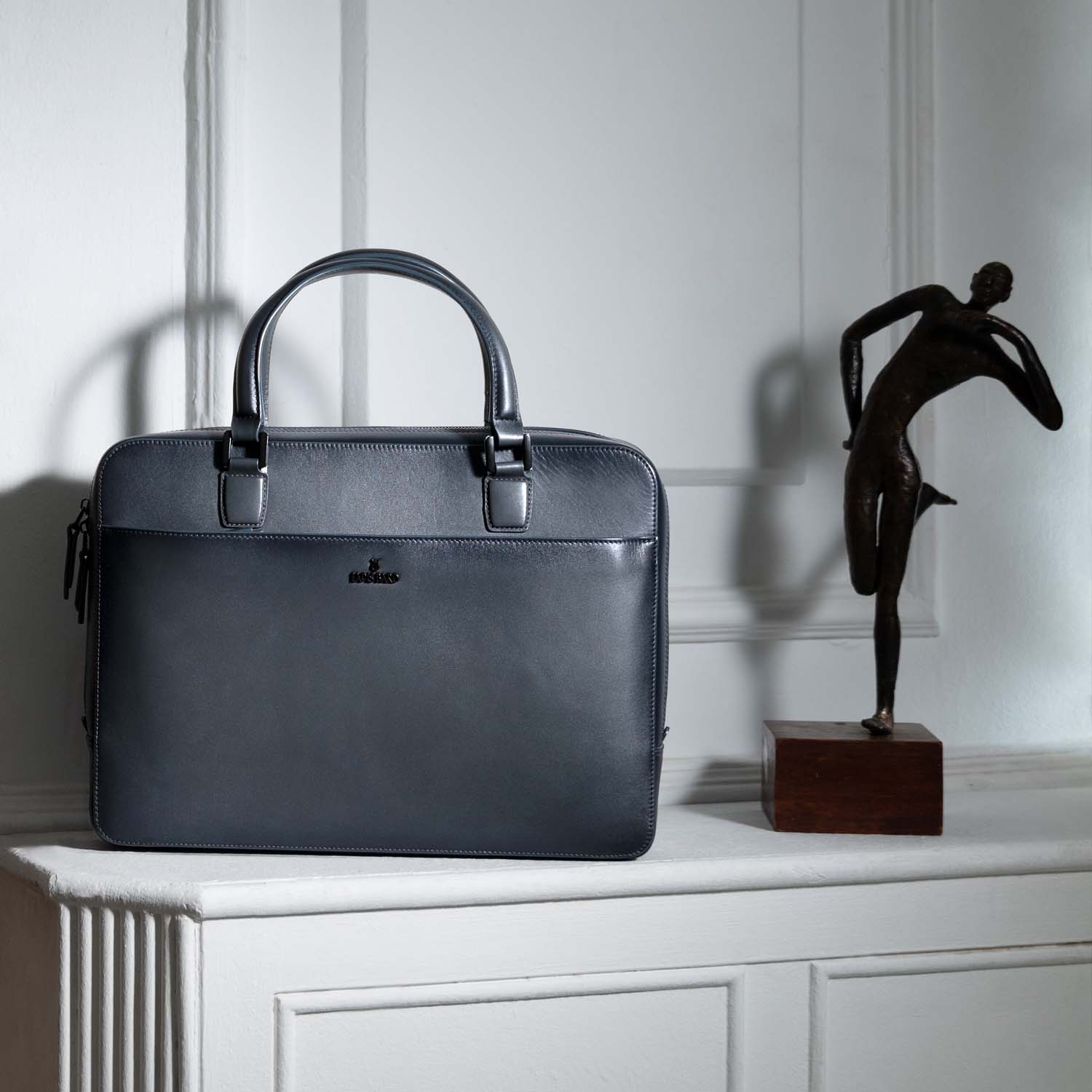 Grey leather best sale laptop bag