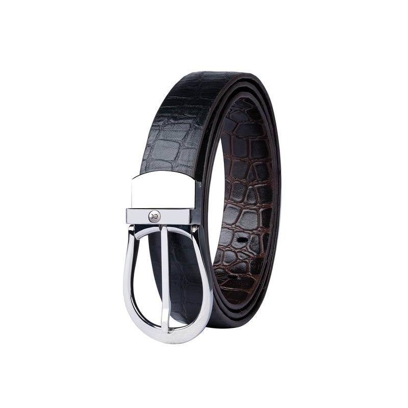 Sullivan Black & Cognac Reversible Croco Print Leather Belt