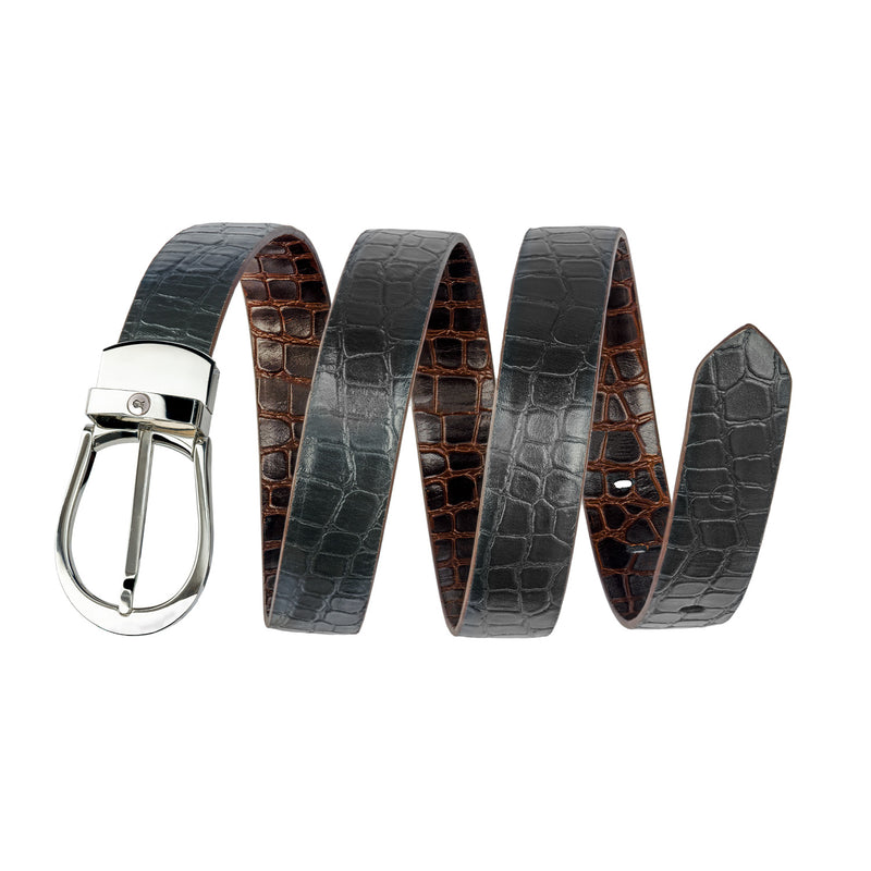 Sullivan Black & Cognac Reversible Croco Print Leather Belt