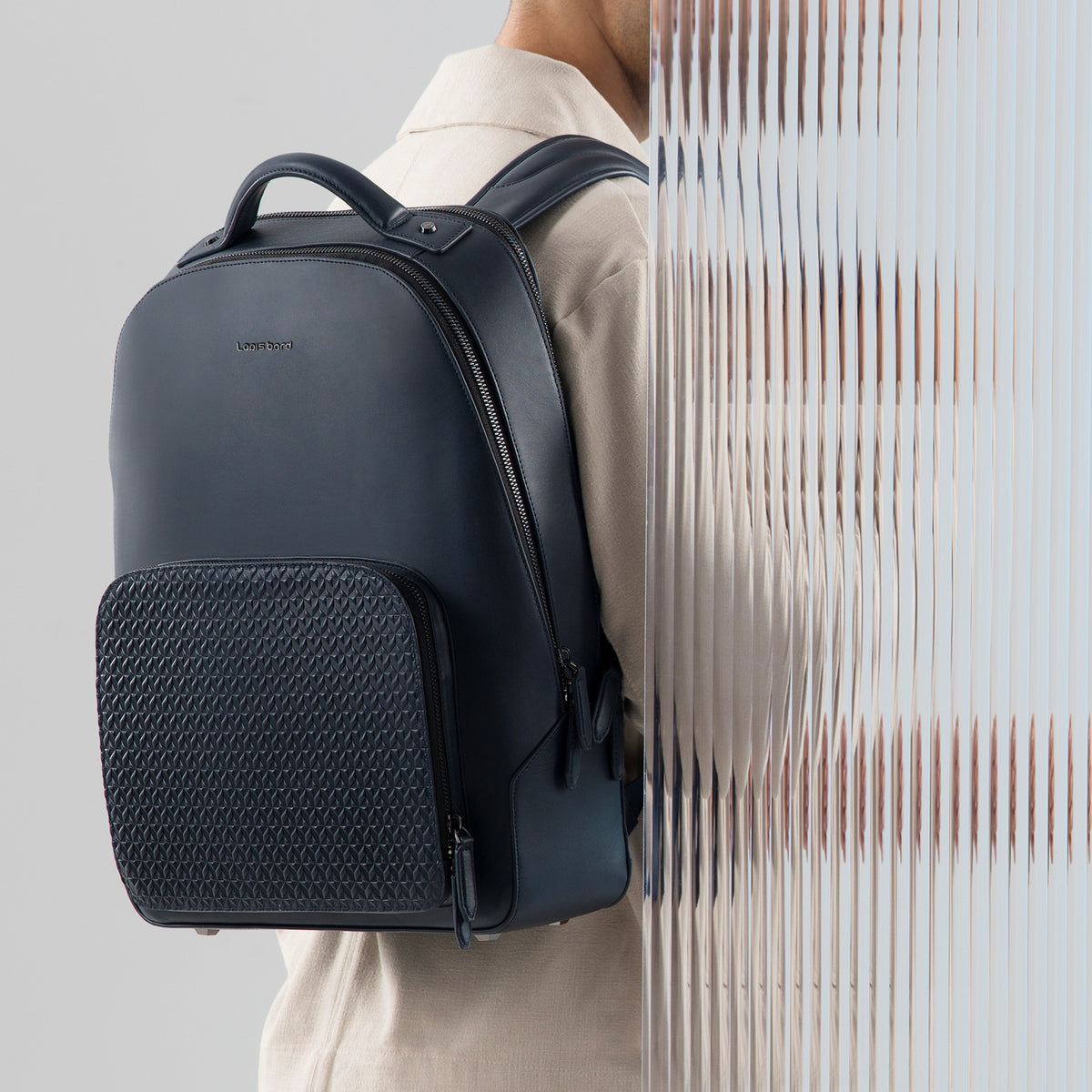 Enigma 15-inch Leather Laptop Backpack - Navy