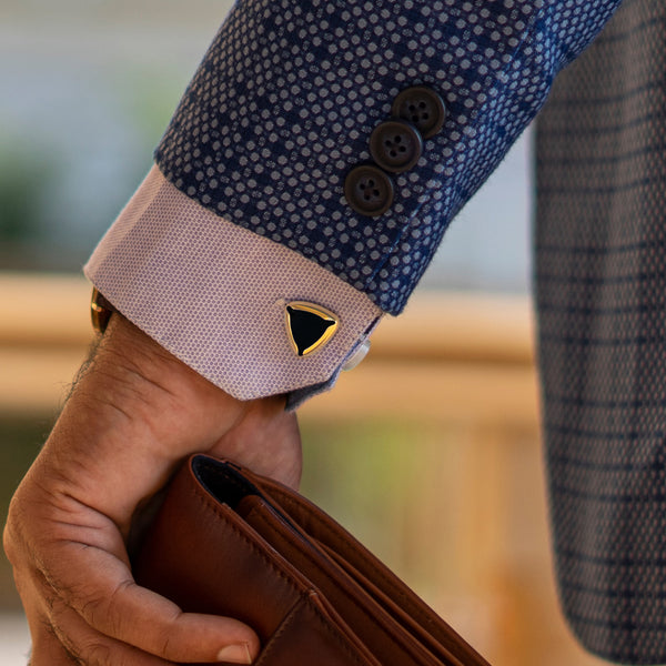 Shard 24K Gold-Plated Black Enamel Cufflinks